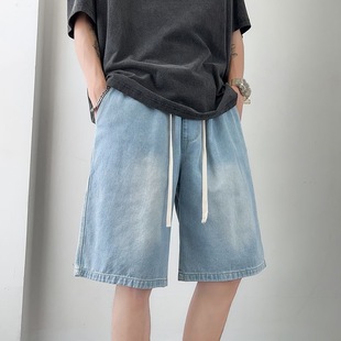 Cross-Border Foreign Trade Denim Shorts Men's Summer New American Retro Trendy Brand Handsome Loose Straight Five-Point Pants