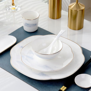 Hotel Table Tableware suit Hotel Club Private Cuisine Special Ceramic High-end Plate Dishes Box Abstract Stone Pattern