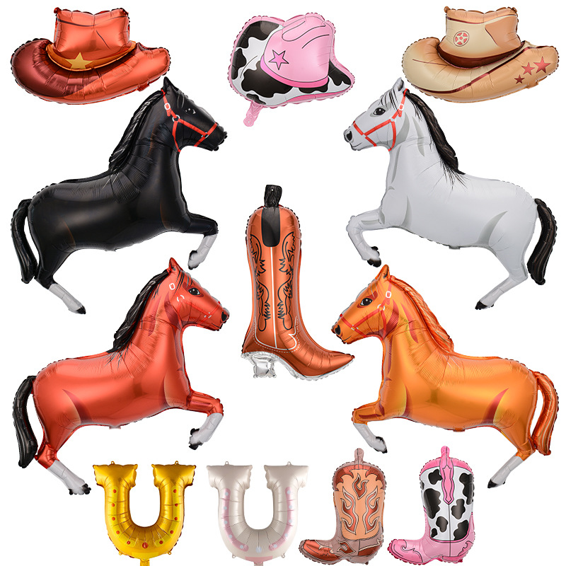 Globos de aluminio con motivos de caballos para decoraciones temáticas de vaqueros y del oeste, carreras de caballos y decoraciones para fiestas. image 2