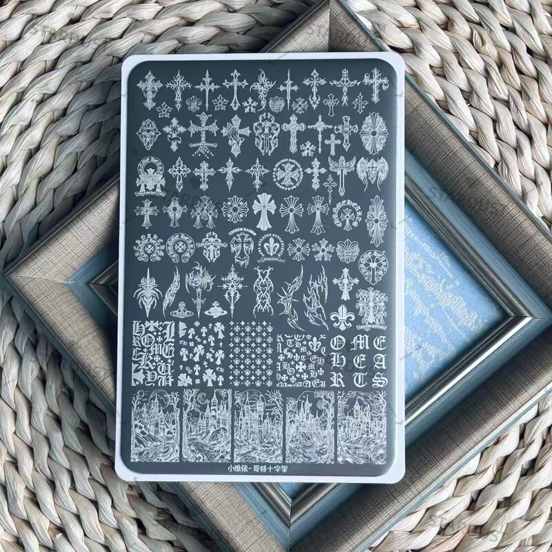 Cross-Border New Nail Art Printing Transfer Plate with Cross Gothic Text and Chrome Hearts Nail Design Cross-Border New Nail Art Printing Transfer Plate with Cross Gothic Text and Chrome Hearts Nail Design