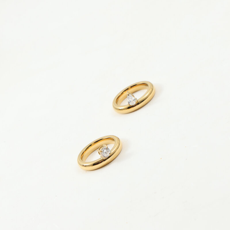 Daily Occasion Wholesale Jewelry IG Style Round Water Droplets Titanium Steel Zircon 18K Gold Plated Inlay Rings