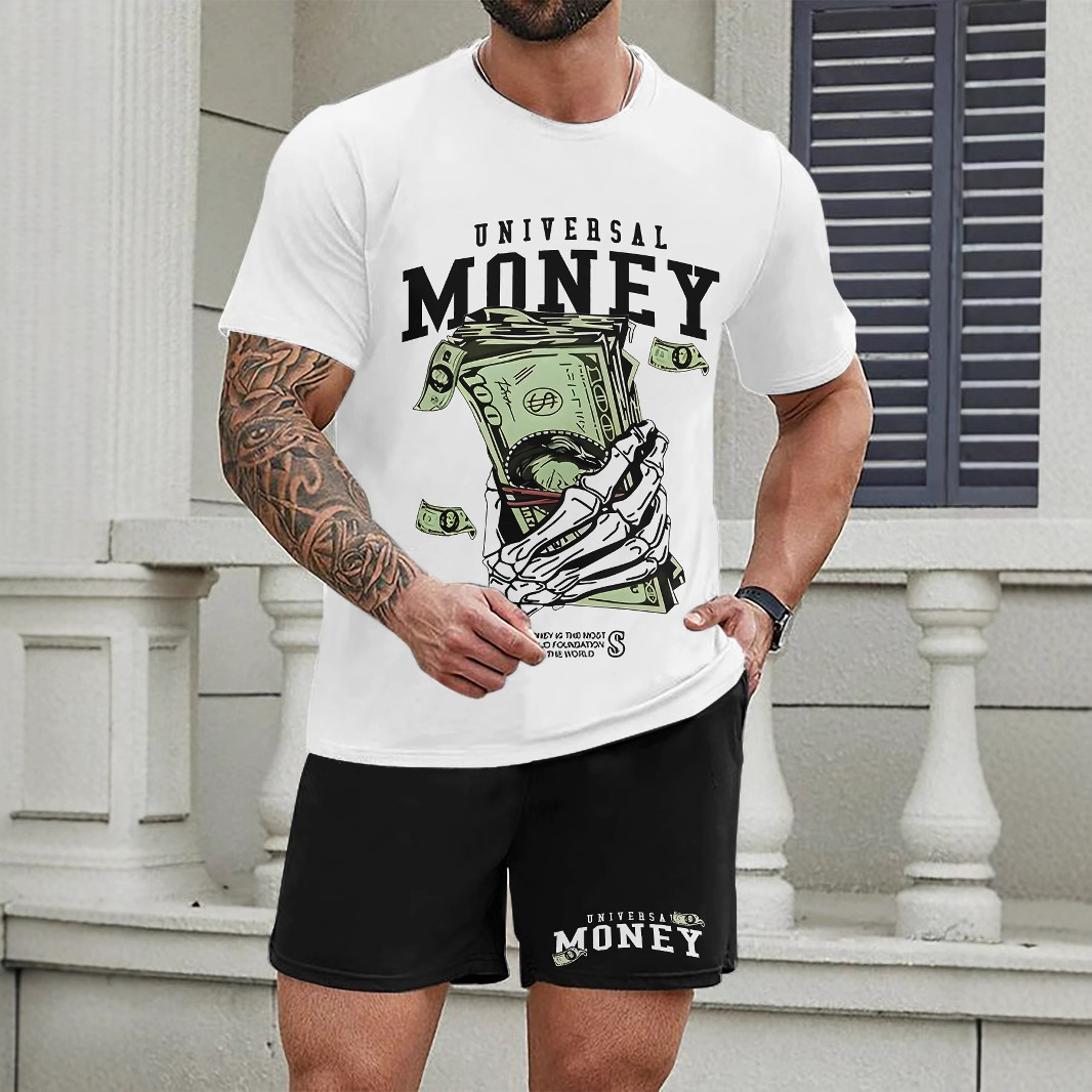 Completo estivo da uomo a due pezzi: camicia a maniche corte dalla vestibilità ampia e t-shirt taglie forti con pantaloncini Mingshi_voghion.com