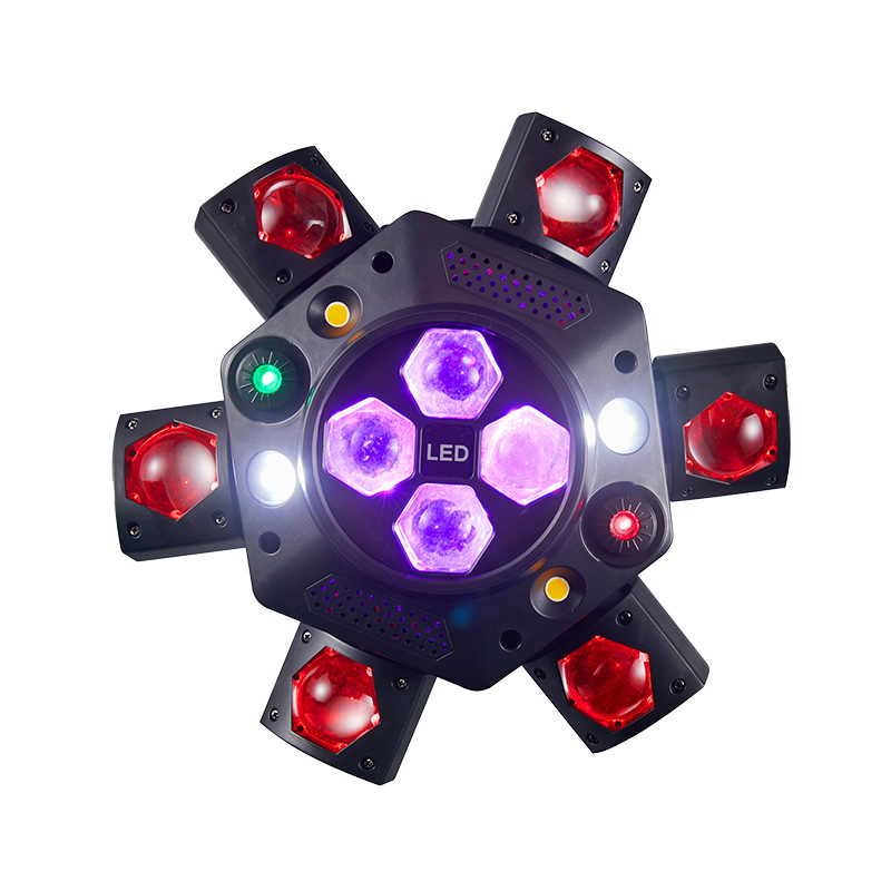 Nuevo ojo de abeja de seis brazos Xiao King Kong luz de haz láser barra de barra clara luz ambiental KTV Xiao King Kong torbellino sacudiendo la cabeza