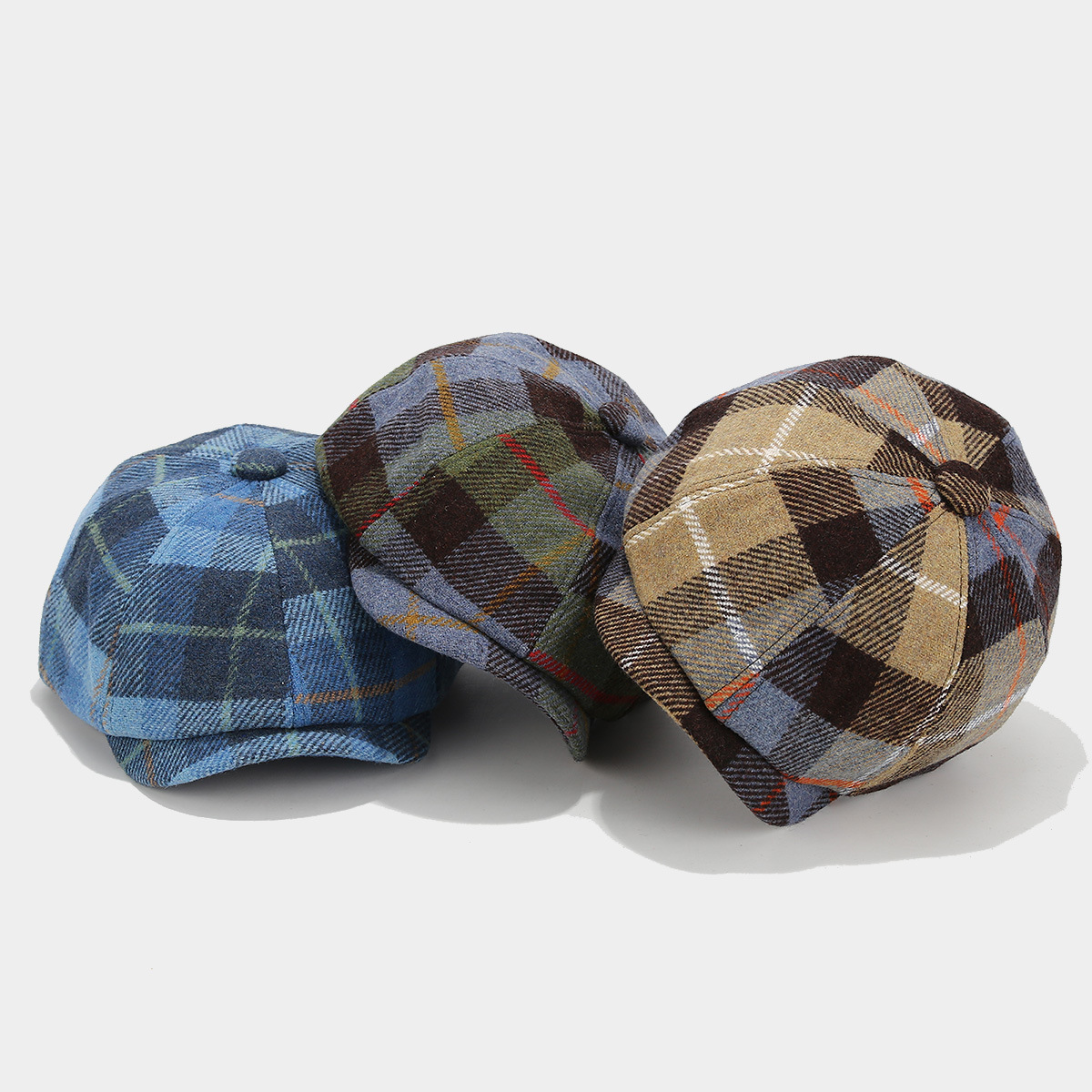 Women's Retro Plaid Short Brim Beret Hat display picture 2