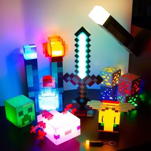 Minecraft Game Peripheral Night Light Mine Lamp Torch Model Toy Color Changing Lamp Atmosphere Lamp Desktop Decoration