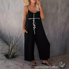 ins欧美2024夏季新款女装长裤印花插袋休闲吊带连体裤个性街头