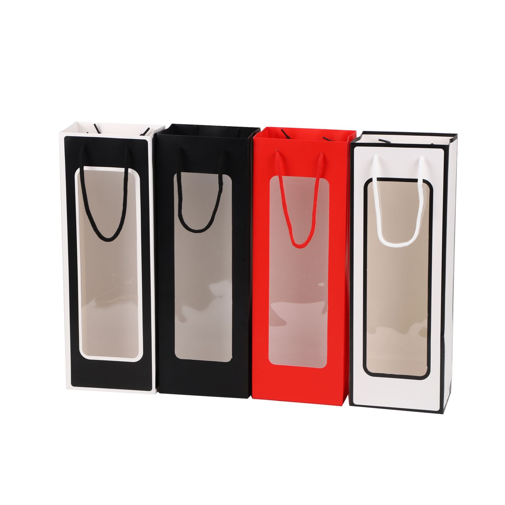 Bolsa de vino con ventana transparente – bolsa de papel kraft con asa para regalo, flores o vino