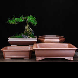 柴烧紫砂花盆方形盆景盆松柏榕树室内桌面马槽六角创意陶瓷盆批发