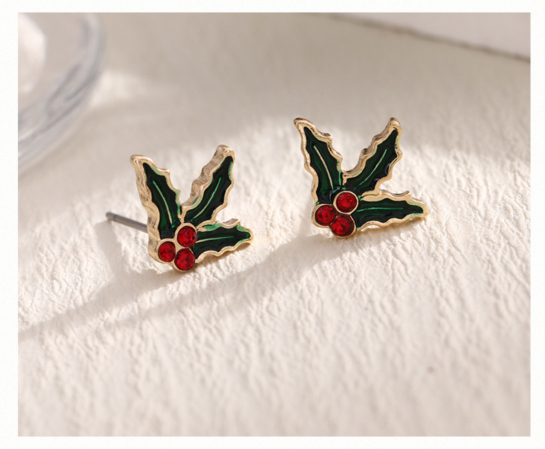 Alloy Material Christmas Festival 1 Pair Cute Christmas Bow Knot Snowflake Elk Enamel Plating Alloy Ear Studs