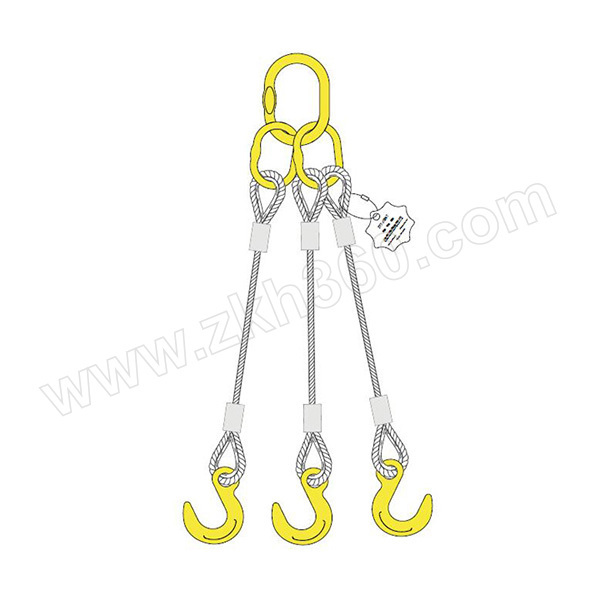ZYT/卓引特 三肢压制索具-大开口吊钩式 WSTH09-015-8 0~90°额定载荷1.63t 90~120°额定载荷1.17t 使用长度8m 钢丝绳直径9mm 1套