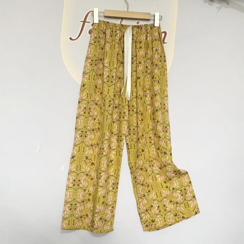 Pajama pants, cotton silk trousers, pregnant women's pajamas, pure rayon thin, wide-leg, seven-quarter single pants, home breathable, breathable and cool