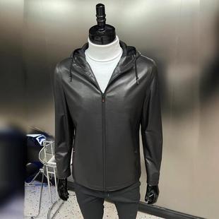 New Men's Leather Jacket Spring & Fall New Casual Hooded Handsome Jacket for Young and Middle-aged People Fully Vegetable Tanned Sheepskin Skin-friendly