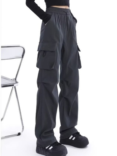 Fall/Winter Cargo Pants, High-Waisted Black, Loose-Fit for Petite Frames—American-Style Sporty & Jazz Dance-Inspired Wide-Leg Casual Trousers for Men and Women