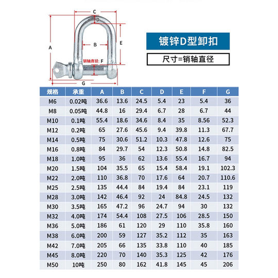 Source manufacturer national standard D-type shackle carbon steel galvanized lifting shackle U-ring buckle lifting rigging marine hook