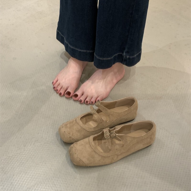 平底复古绒面玛丽珍单鞋女鞋子2025新款春秋季配裙子芭蕾舞晚晚鞋|undefined