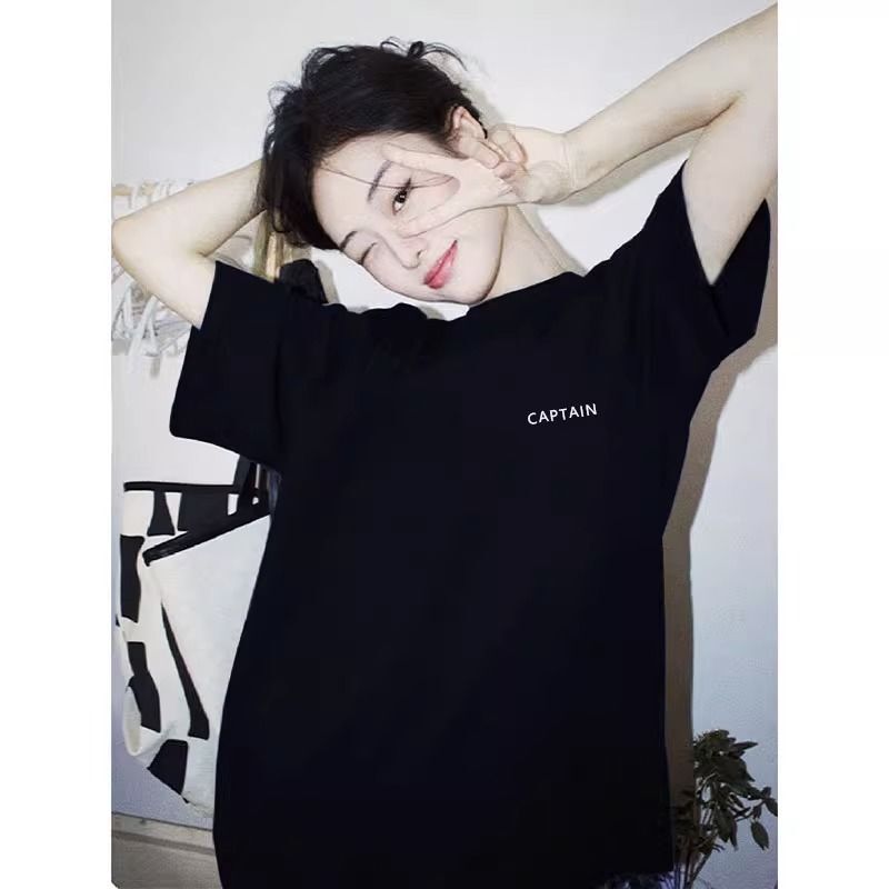 100% Pure Cotton Black Short-Sleeved T-Shirt for Women 2026 New Summer Fashion Brand Simple Loose Versatile Casual Top Ins