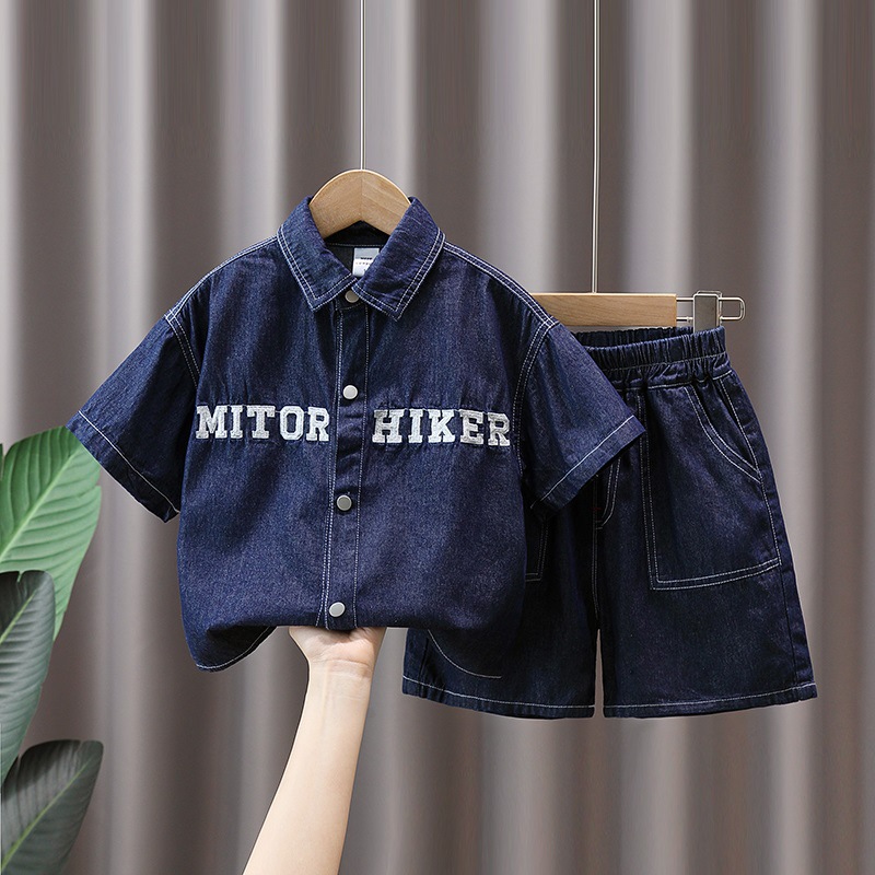 5009 traje de mezclilla de verano para niños 2025 nueva camisa de manga corta hermosa para niños ropa de moda de verano para bebés