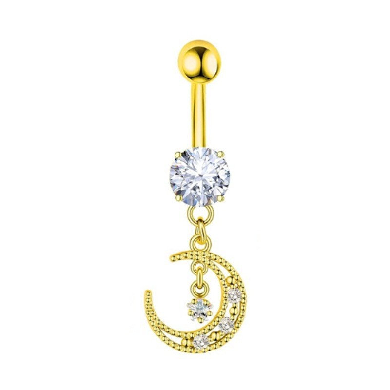 Copper Inlaid Zircon Star Moon Navel Ring Belly Button Piercing Jewelry Gold detail image 8