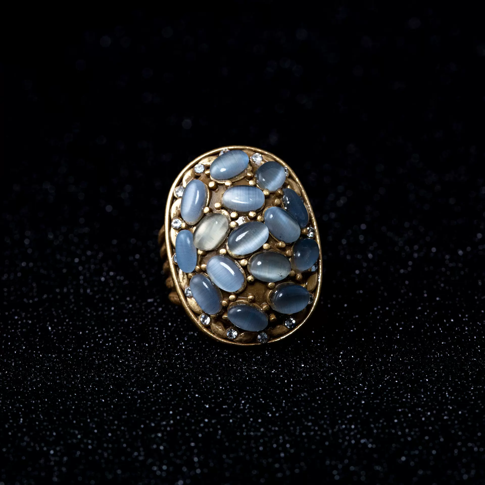 中古vintage时尚高级感复古小众青岛工厂批铜合金椭圆猫眼戒指