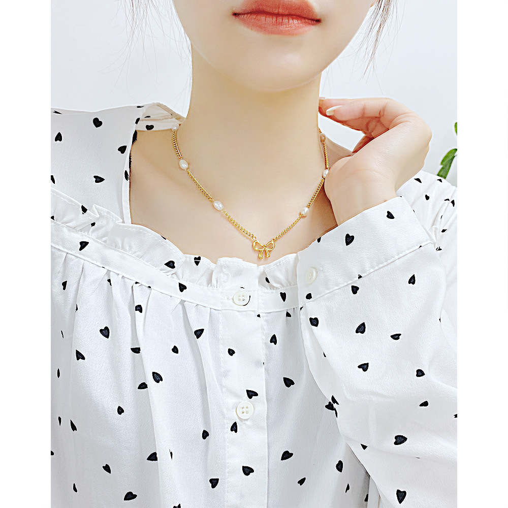 Fashion Bow Knot Stainless Steel Necklace Plating Chain Stainless Steel Necklaces display picture 4