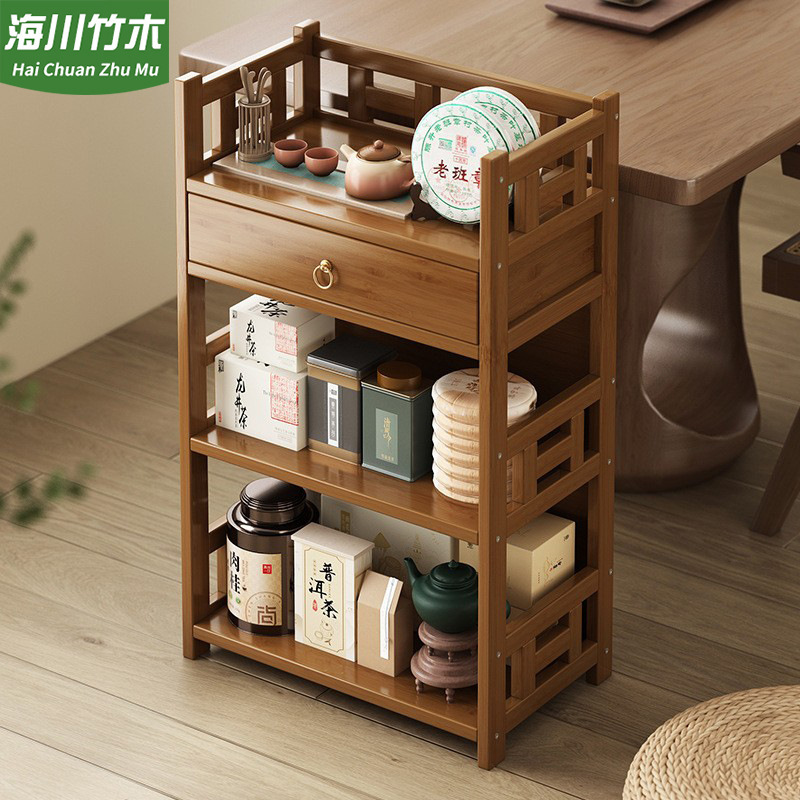 Tea room small antique shelf tea cabinet shelf tea display cabinet solid wood Chinese style tea set tea decoration rack