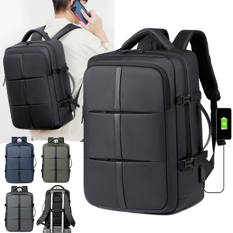 Mochila de viaje expandible, bolsa portátil de computadora portátil para hombres, mochila multifuncional de carga USB