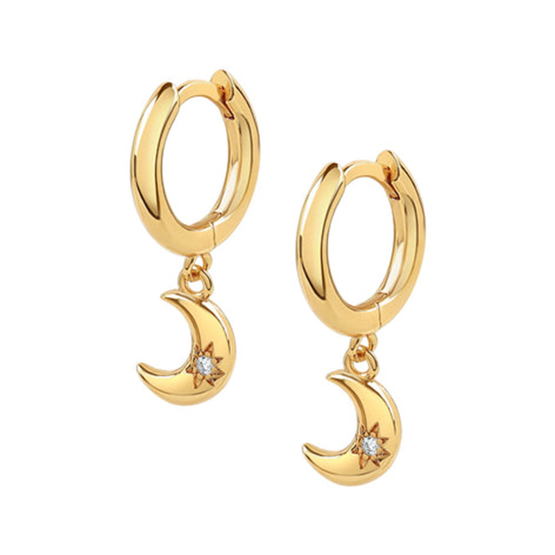 Earrings Classification 1 Pair Quantity Street Occasion 1 Pair Modern Style Star Moon Copper Plating Inlay Artificial Gemstones Earrings