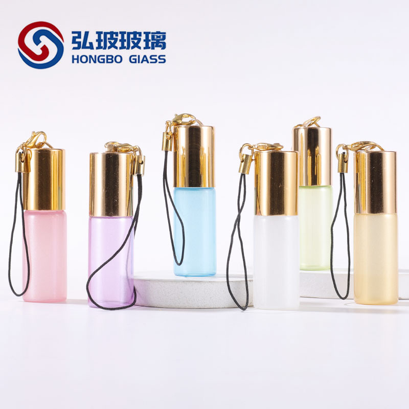 5ML滚珠瓶 吊链精油瓶 珠光吊坠走珠瓶 金盖不锈钢走珠瓶