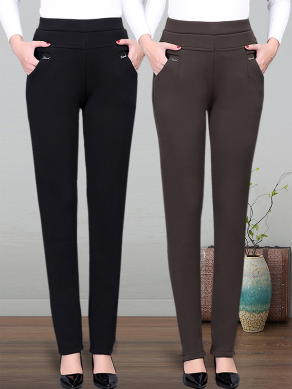 Middle-aged plus size women's pants elastic high waist casual pants small straight autumn and winter middle-aged women's pants