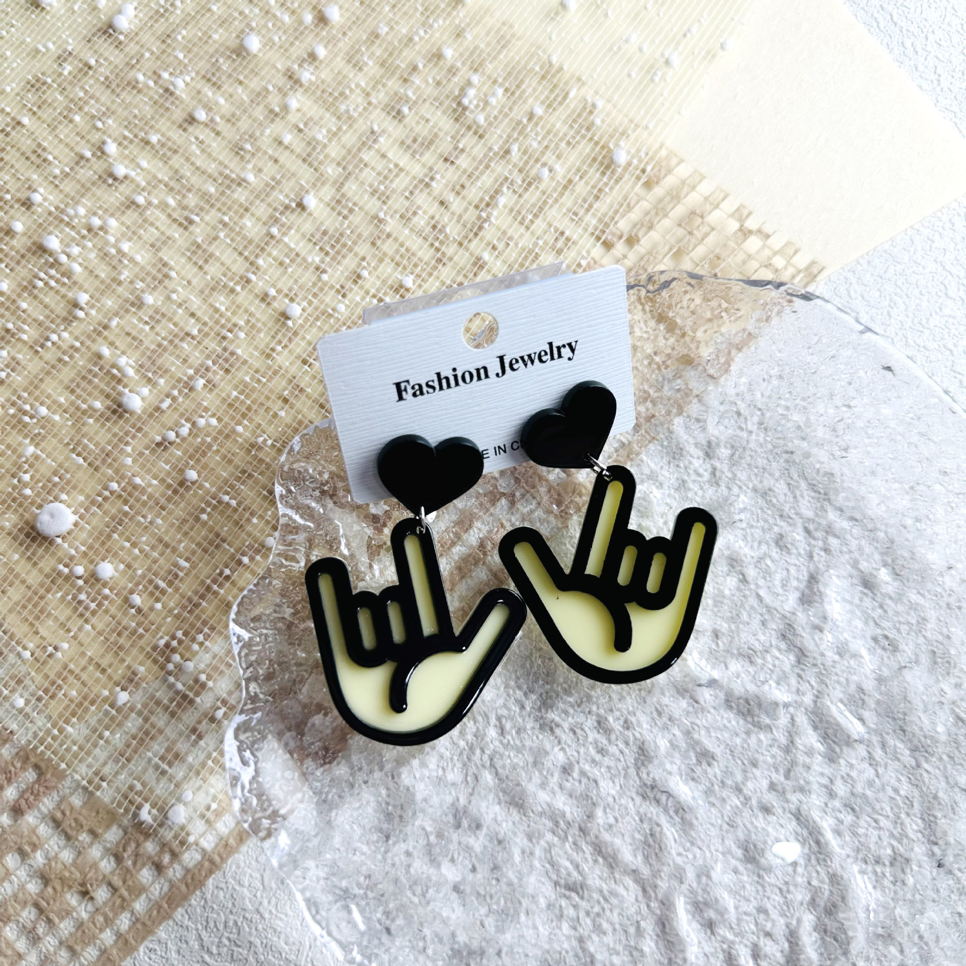 25g Weight 304 Stainless Steel Ear Needle Material Drop Earrings Classification 1 Pair Cartoon Style Gesture Heart Shape Arylic Drop Earrings