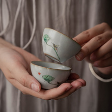 汝窯茶杯開片可養功夫茶具品茗杯單杯主人杯陶瓷茶盞中式復古茶碗