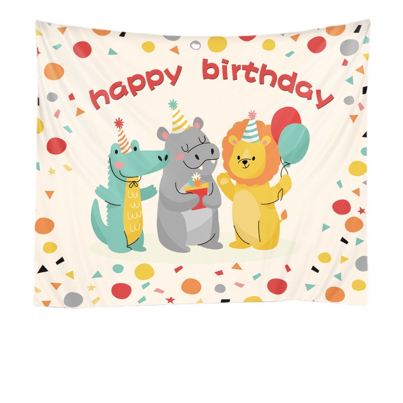 生日背景布新款ins风拍照网红挂毯儿童卡通宝宝生日快乐装饰挂毯