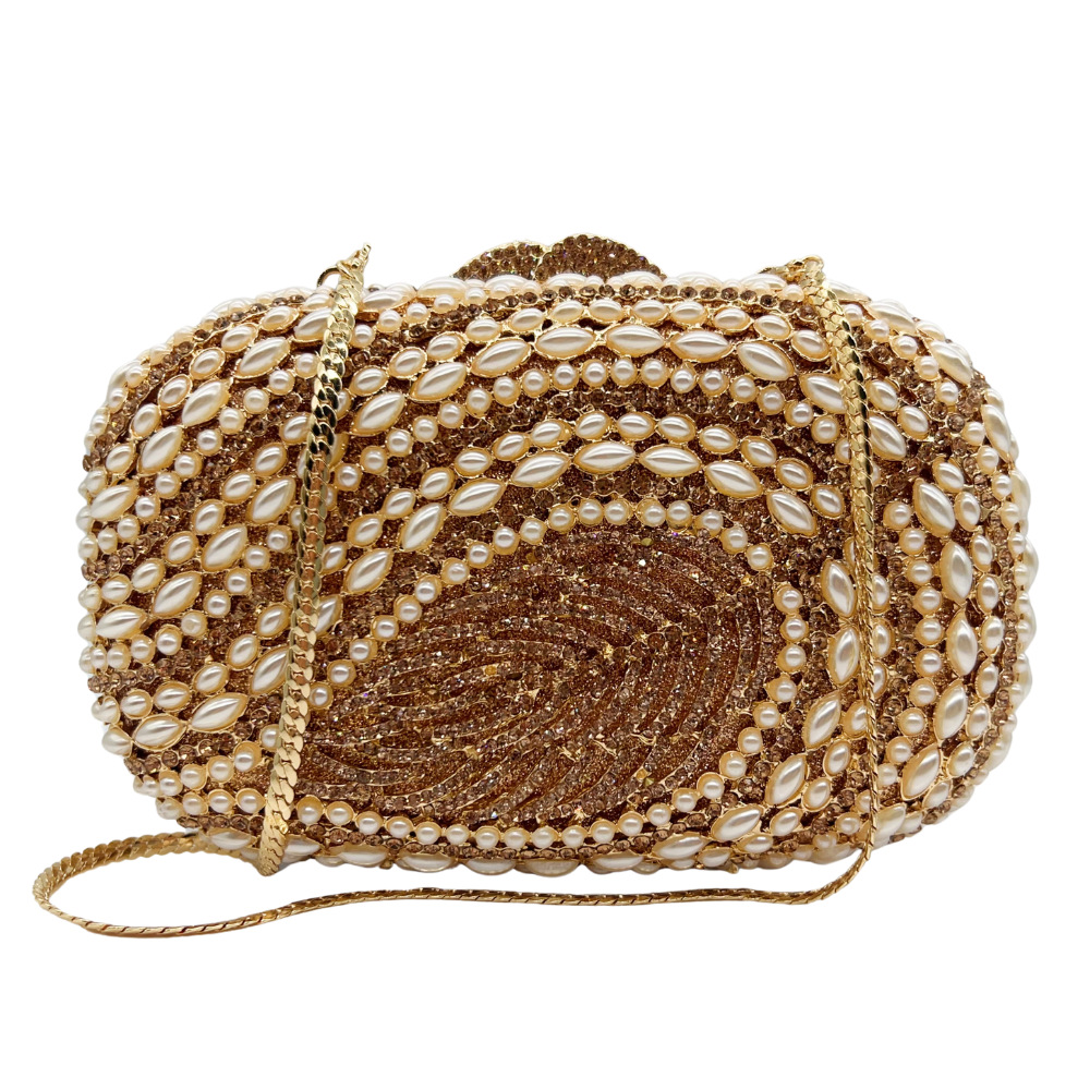 Túi clutch nữ đính đá pha lê kim cương giả dự tiệc sang trọng — trắng, ngọc trai bạc, kim cương trắng bạc, sâm panh chi tiết 2