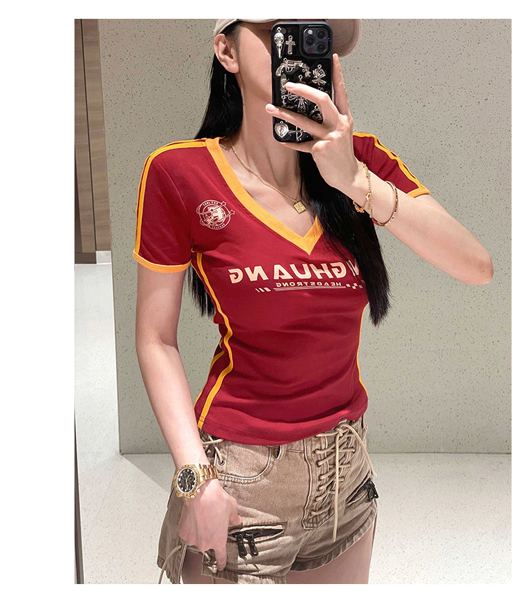 Women's Clothing Deep V Neck Short Sleeve T-Shirt Slim Fit Fashionable Casual Women's Top For Formal & Casual For Women_ecoleips.com