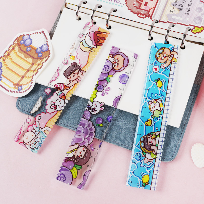 Xiaomochi acrylic ruler series hand ledger scale ruler transparent cartoon hand ledger drawing measurement student stationery