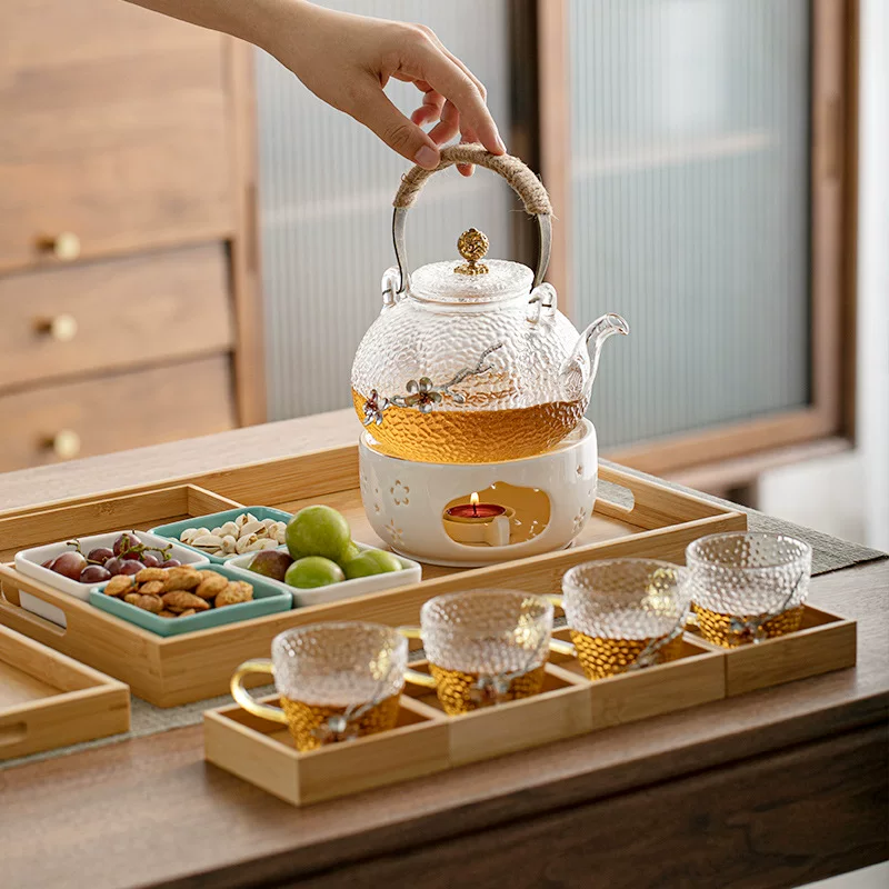Flavored tea, teapot, set, glass explosion-proof candle for home use