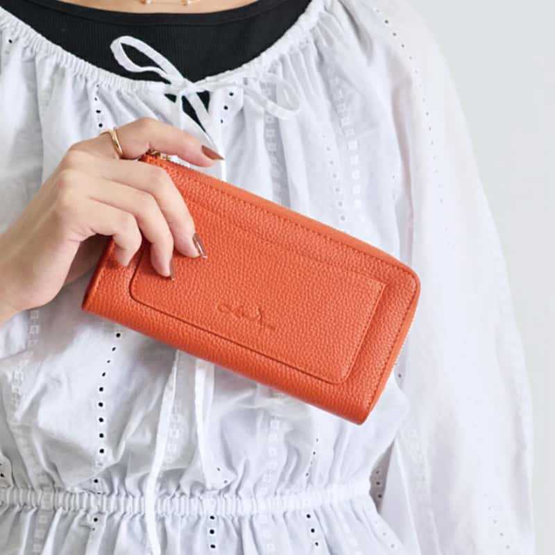 ロッテ ホットセール ライチ柄レザー レディース 長財布 ポータブル 手持ち 大容量 コントラストカラー 小銭入れ カードスロット付き|undefined