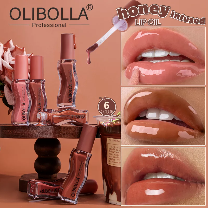 Блеск для губ OLIBOLLA, зеркало-эффект, питательное масло, интенсивное увлажнение, 6 оттенков