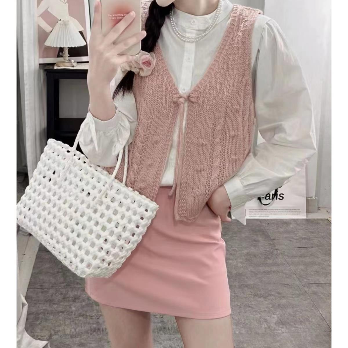 24 invierno Pu con chaleco de punto de torsión suave chaleco cardigan primavera y otoño versátil