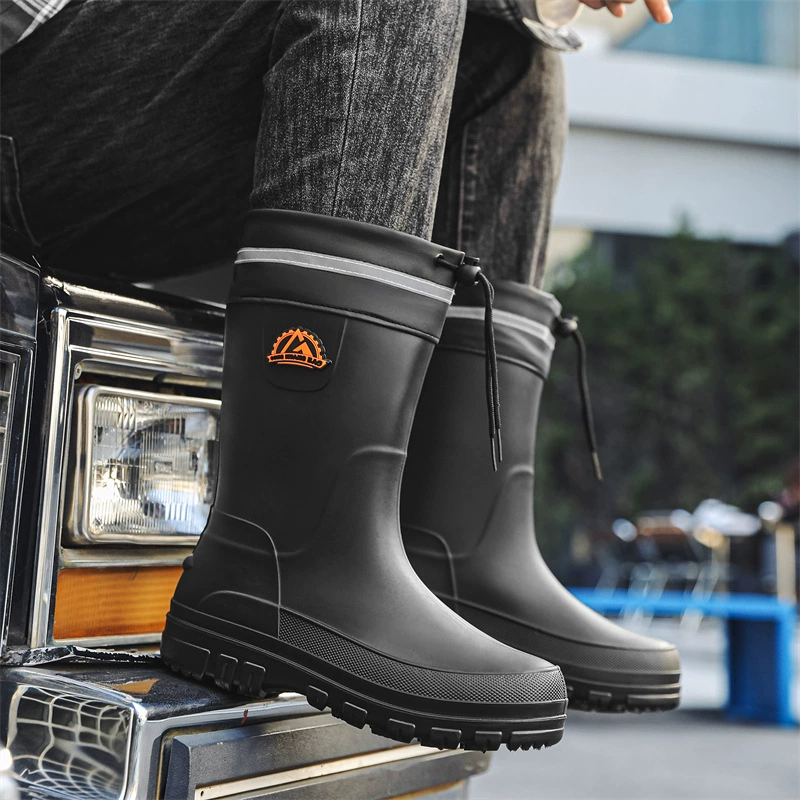 Трансграничные новые дождевые ботинки мужская мода среднего и высокого уровня водонепроницаемая обувь нескользящая на толстой подошве износостойкие водяные ботинки для взрослых рабочих резиновых ботинок