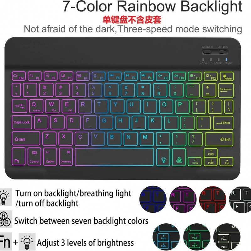 Bluetooth комплект: клавиатура и мышь, 10 дюймов, перезаряжаемые, RGB-подсветка, 3 цвета