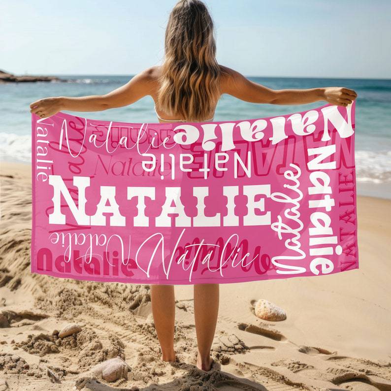 Personalized Beach Towel With Name Oversized Letters Pool Towel Kids Signature Beach Towel
