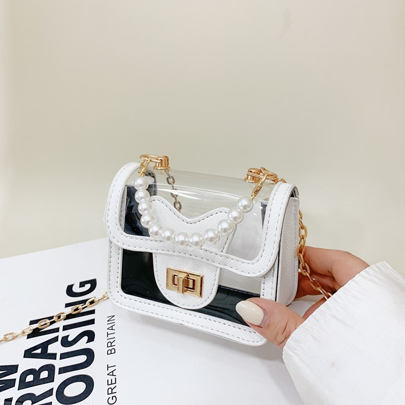 Bolso de hombro de moda para niña pequeña, bolso de gelatina para niños transparente de estilo occidental, nuevo bolso de bebé con cadena de perlas