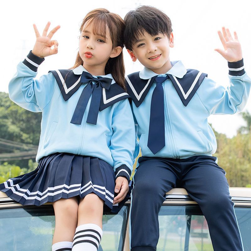 school uniform suit pupil College wind Junior school student Class clothes Autumn and winter Yan value Set England navy children