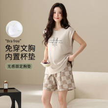 睡衣女夏季薄款无袖背心短裤莫代尔休闲韩版凉感家居服套装可外穿