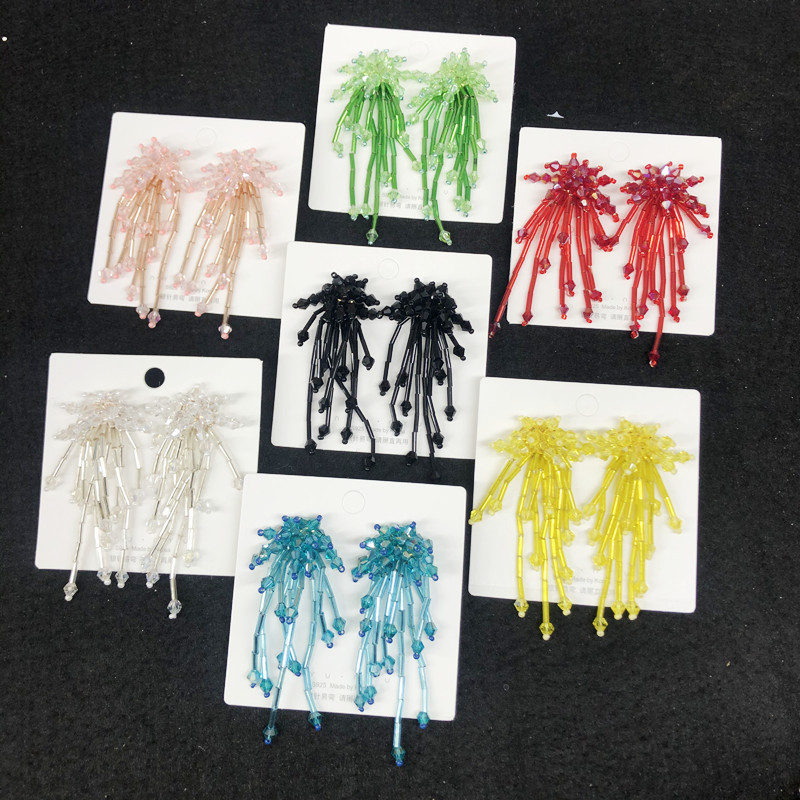 欧美925银针超仙水晶耳环长款流苏耳坠手工编织夸装气质耳饰