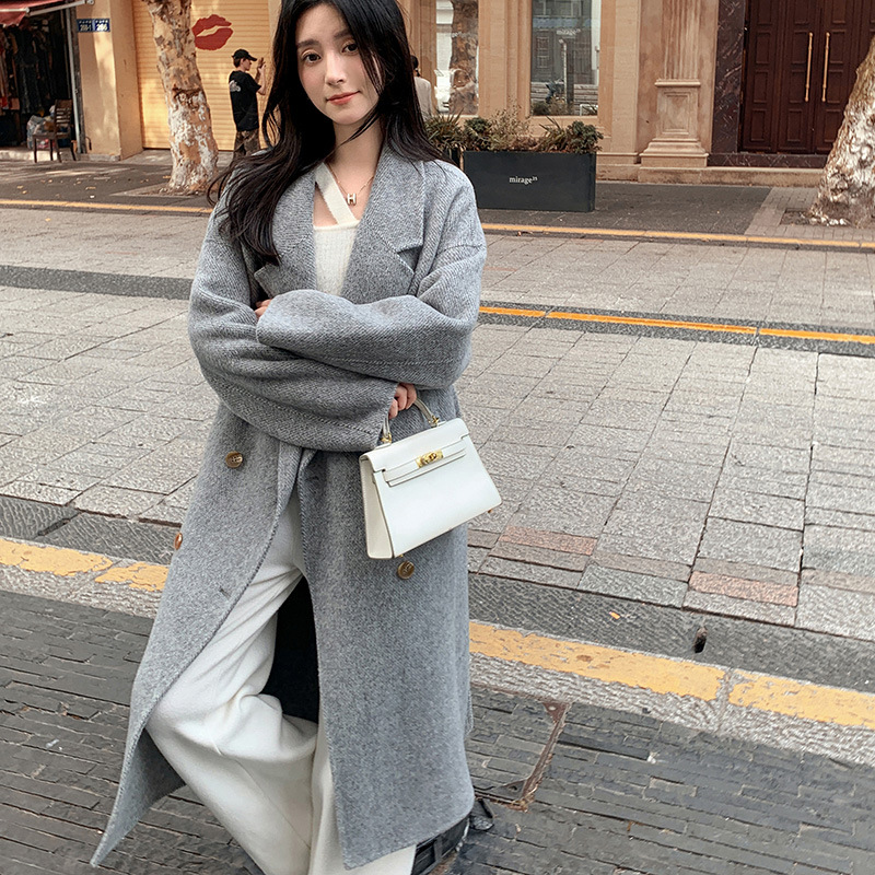 New Cocoon Double-sided Alpaca Coat Women's Elegant Double-breasted Loose plus size All-match Coat with Ripped Shoulder Sleeves