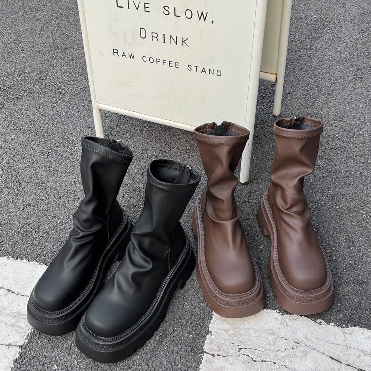 2024 wczesną wiosną nowe koreańskie składane gruby obcas gruba podeszwa krótkie smukłe buty seksowne modne wygodne modne buty_voghion.com