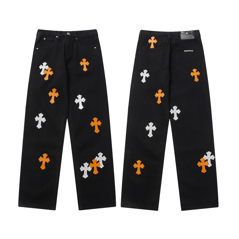24 正しいバージョン CH クロウクロスレザー刺繍ウォッシュジーンズカップルルーズデニム卸売ドロップシッピング|undefined