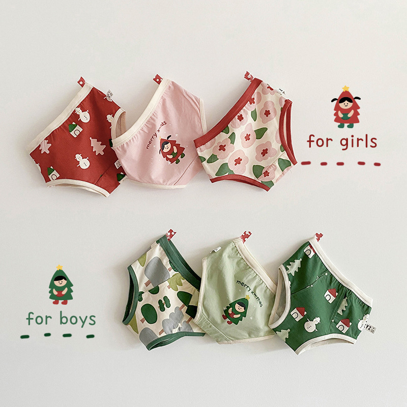 N068 children's underwear wholesale spring and autumn red Christmas triangle shorts children's cotton girls' underwear